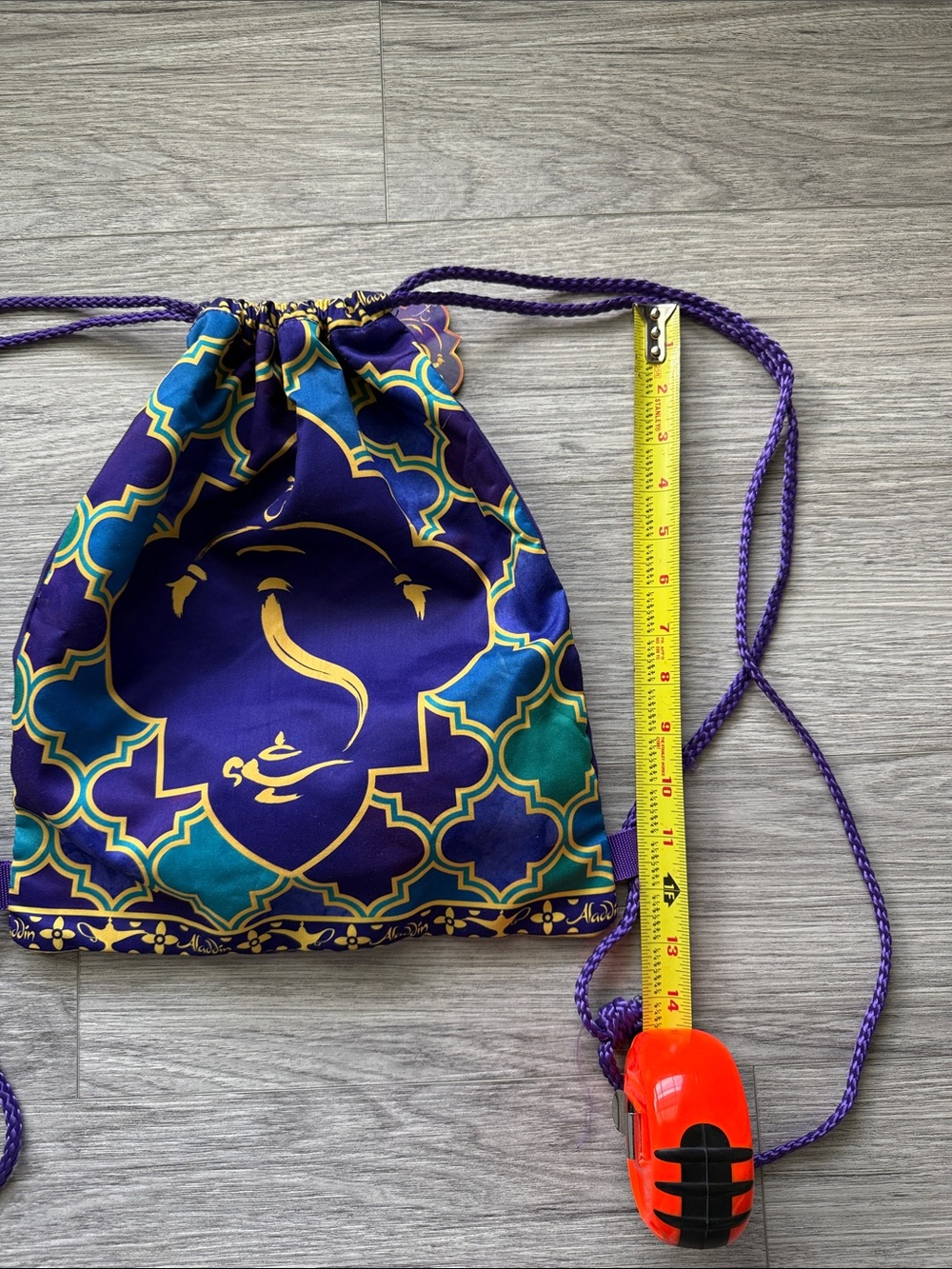 Disney Aladdin Drawstring Backpack Purple Gold Cinch Disney Park Bag - Picture 7 of 8